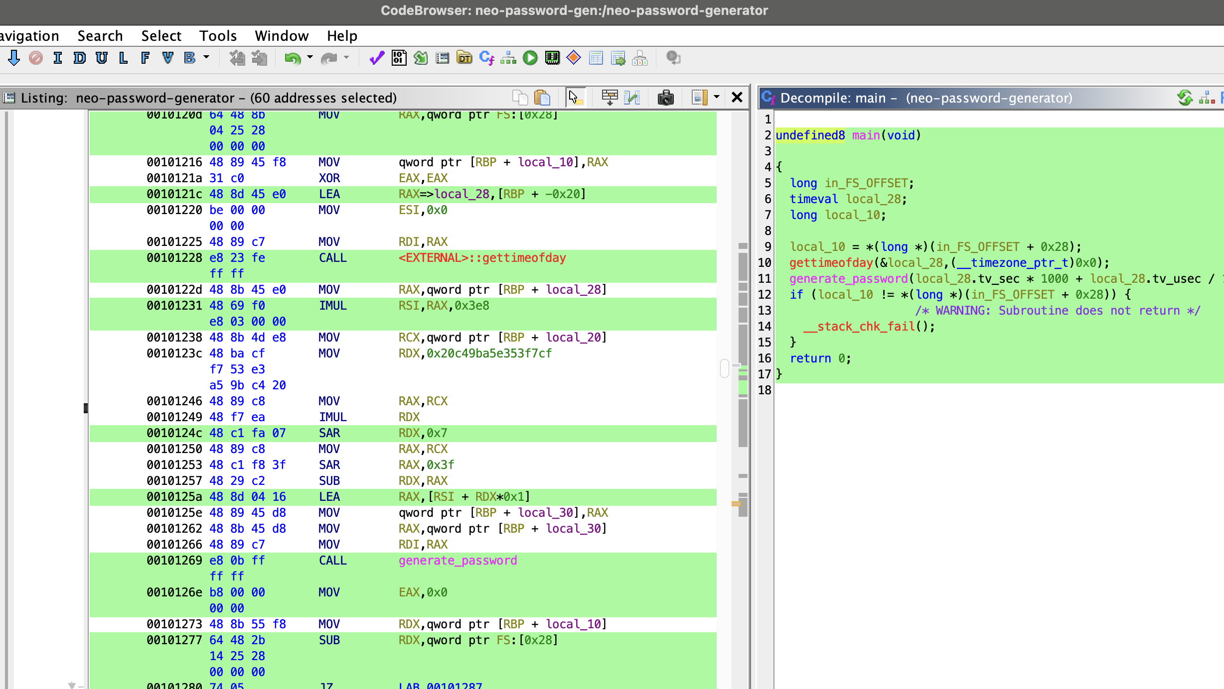 Main function Ghidra